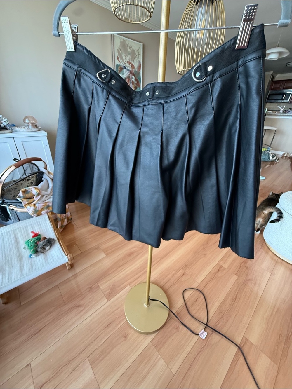 Current Mood Black Faux Leather Circle Skirt with Snap Detail